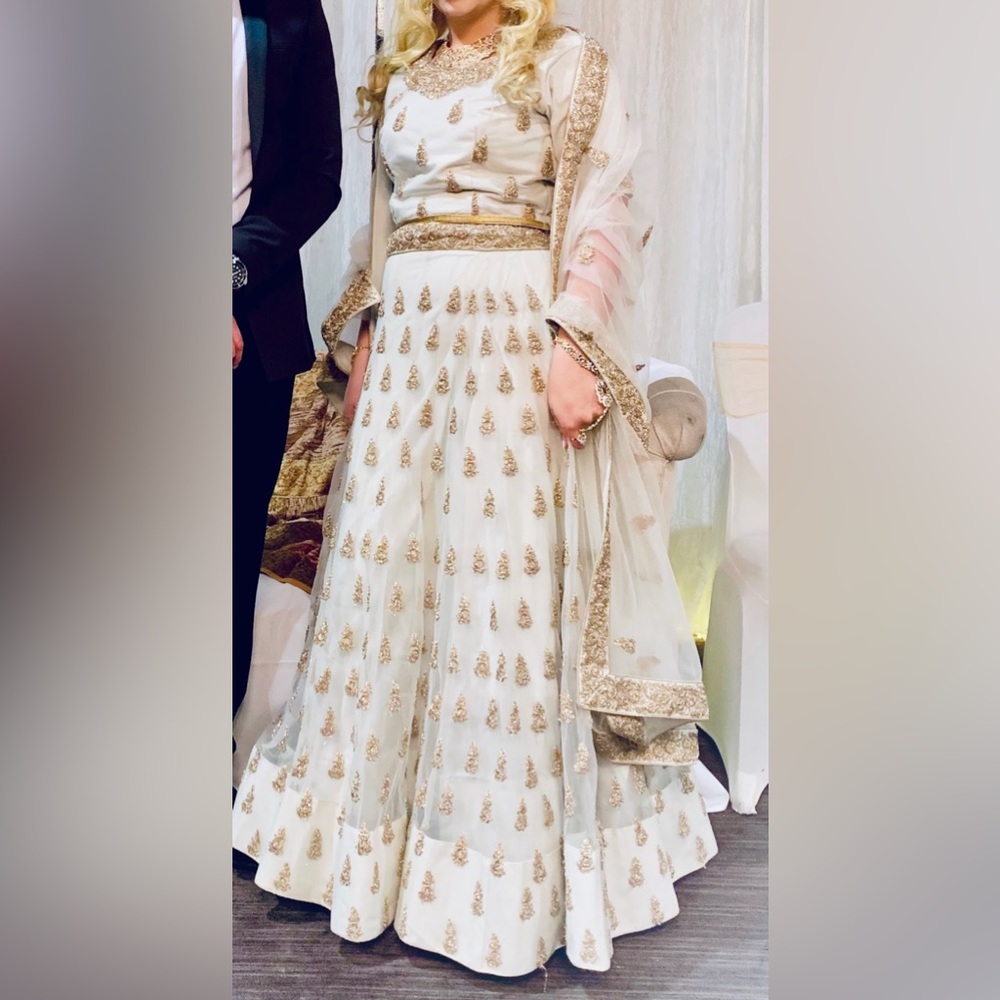 BRIDAL luxury style white and gold lengha